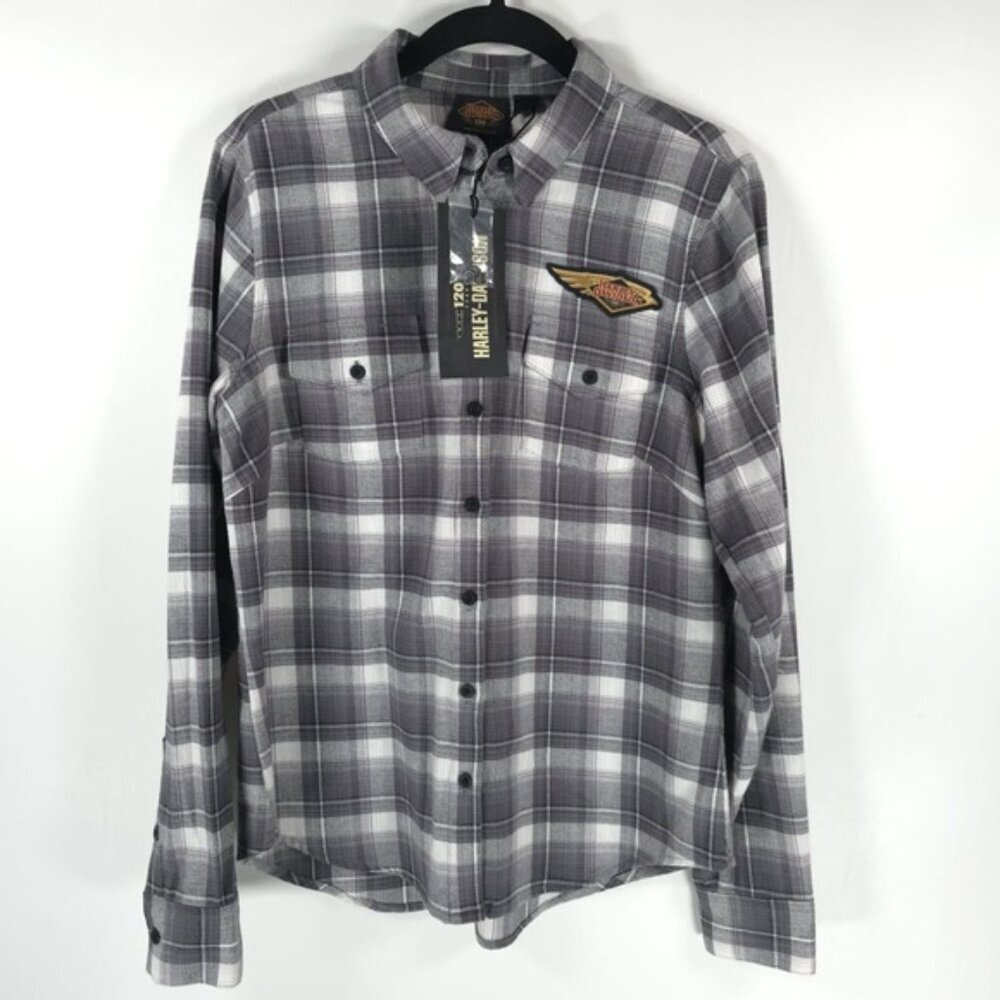 NWT HARLEY-DAVIDSON 120th Anniversary Retro Flannel Plaid Long Sleeve Shirt Sz S